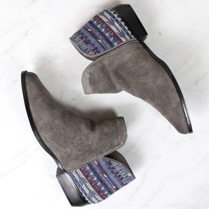 Sbicca Suede Booties with woven pattern heel